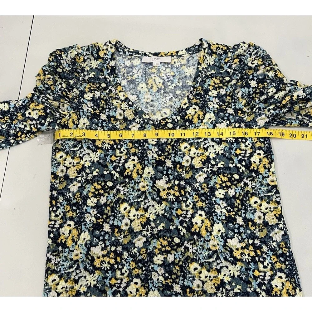 Loft‎ Womens Micro Floral Puff Sleeve Top Size M Cottagecore Boho Prairie Spring